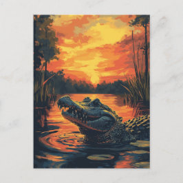 Cartão Postal Vintage Alligator Reptilien Florida Abendsonne