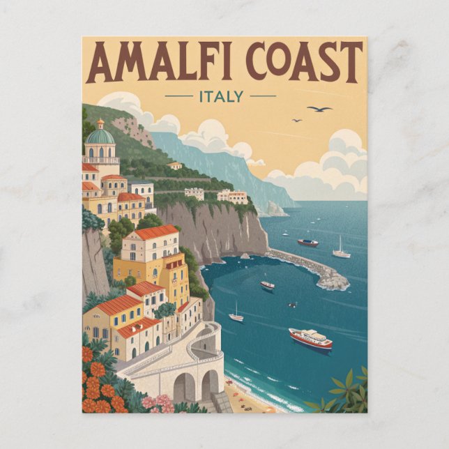 Cartão Postal Vintage Amalfi Coast Travel (Frente)