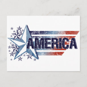 Cartão Postal Vintage America Flag com Star - Memorial Day