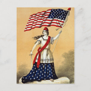 Cartão Postal Vintage American Flag Lady Liberty
