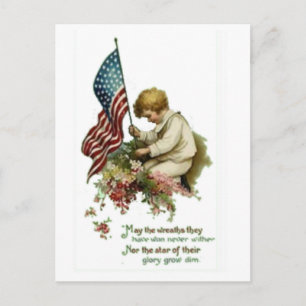 Cartão Postal Vintage American Flag Little Boy