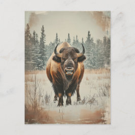 Cartão Postal Vintage Amerikanischer Büffel Bison im Winter