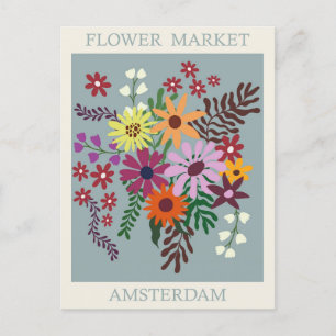 Cartão Postal Vintage Amsterdam Holland Flower Market Viagem