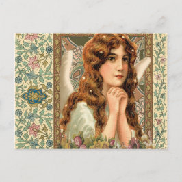 Cartão Postal Vintage Angel com Flores