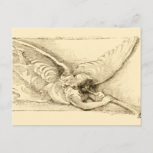 Cartão Postal Vintage Angel Com Trompete Monotone (Frente)