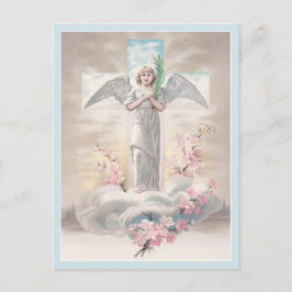 Cartão Postal Vintage Angel e Páscoa Cross