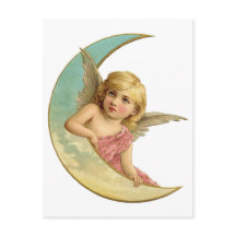 Vintage Angel on Crescent Moon