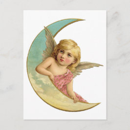 Cartão Postal Vintage Angel on Crescent Moon