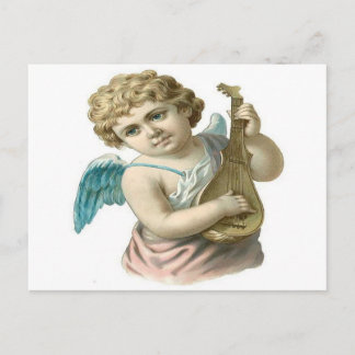 Cartão Postal Vintage, anjo pequeno que joga a guitarra