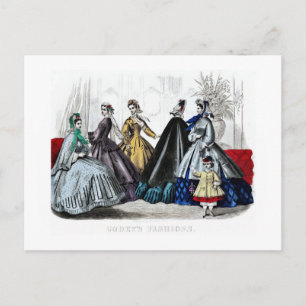 Cartão Postal Vintage, antiga era da guerra civil, moda feminina