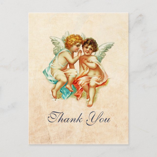 Cartão Postal Vintage Antique Cherub Angels Desenhando Obrigado (Frente)