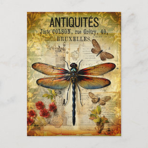 Cartão Postal Vintage Antique Dragonfly