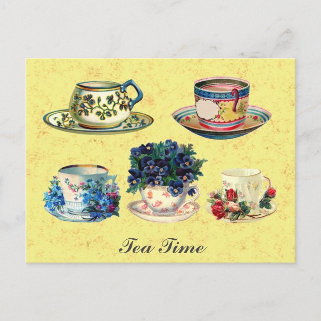 Cartão Postal Vintage Antique Teacup Time (Frente)