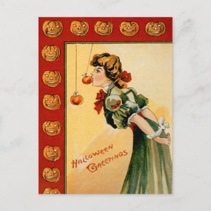 Cartão Postal Vintage Apple Bobbing Halloween