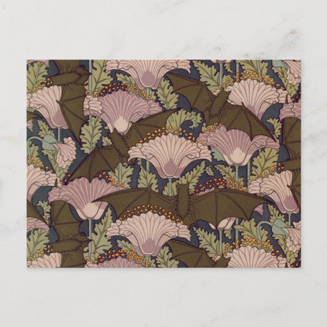 Cartão Postal Vintage Art Deco Bat and Flowers (Frente)