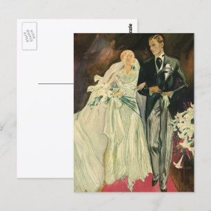 Cartão Postal Vintage Art Deco Casamento Noiva e Groom Newlyweds