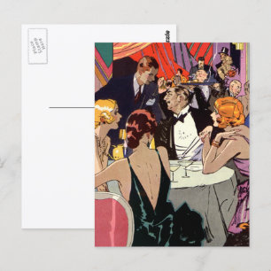 Cartão Postal Vintage Art Deco Cocktail Party no Nightclub