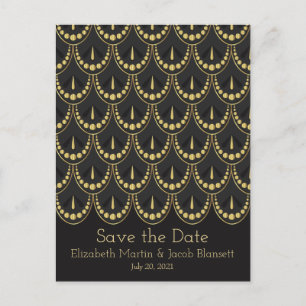 Cartão Postal Vintage Art Deco Dourado e Brown Salvar a Data