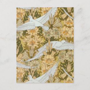 Cartão Postal Vintage Art Deco Doves and Flowes