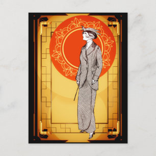 Cartão Postal Vintage Art Deco Elegante Lady