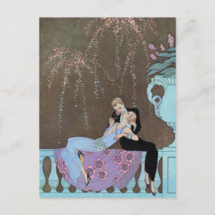 Cartão Postal Vintage Art Deco Fireworks Le Feu, George Barbier