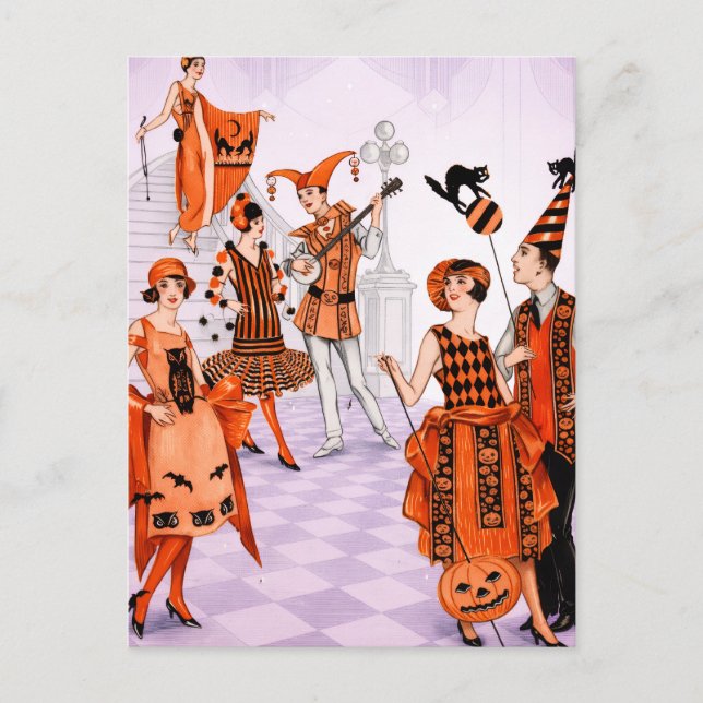 Cartão Postal Vintage Art Deco Halloween Party Illustration (Frente)