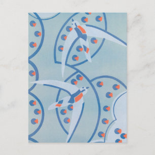 Cartão Postal Vintage Art Deco Jazz Pochoir Birds Animal Pattern