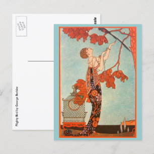 Cartão Postal Vintage Art Deco, Pássaro Voador de George Barbier