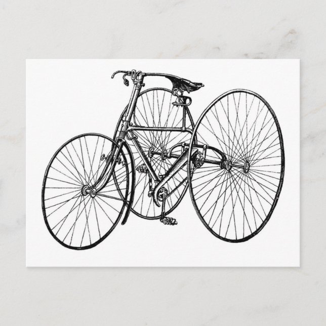 Cartão Postal Vintage Art Early Bicycle Tricycle Steampunk (Frente)