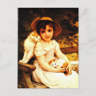 Cartão Postal Vintage Art Impressão "Girl with Kittens", por Mu