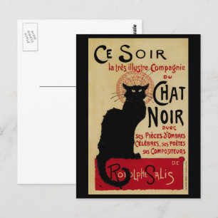 Cartão Postal Vintage Art Nouveau, Ce Soir Chat Noir Black Cat