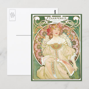 Cartão Postal Vintage Art Nouveau, Champenois by Alphonse Mucha
