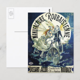 Cartão Postal Vintage Art Nouveau Fairies, Bicicleta Pierrot Moo