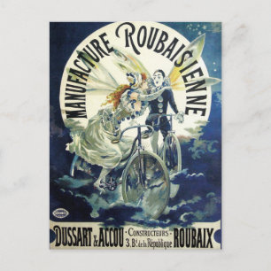Cartão Postal Vintage Art Nouveau Fairies, Bicicleta Pierrot Moo