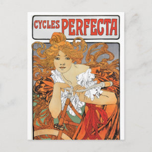 Cartão Postal Vintage Art Nouveau Girl Cyclist