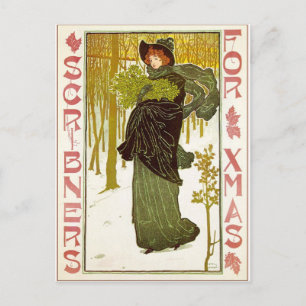 Cartão Postal Vintage Art Nouveau Lady with Mistletoe