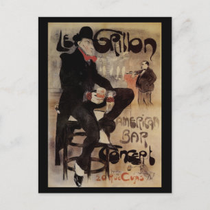 Cartão Postal Vintage Art Nouveau Le Grillon, Man Bebendo Beer