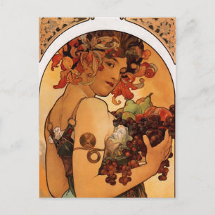 Cartão Postal Vintage Art Nouveau Mulher Com Fruta