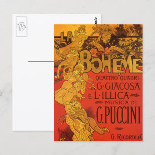 Cartão Postal Vintage Art Nouveau Music, La Boheme Opera, 1896