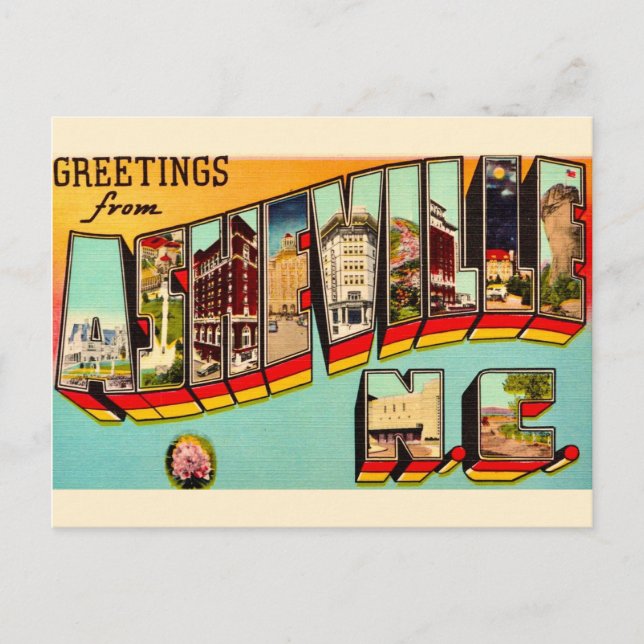 Cartão postal Vintage Asheville NC (Frente)