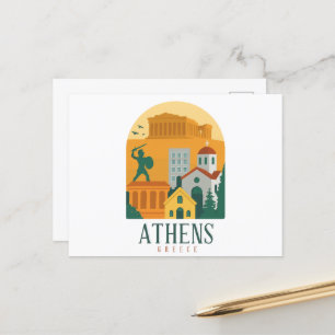 Cartão Postal Vintage Athens Grécia - Parthenon & City