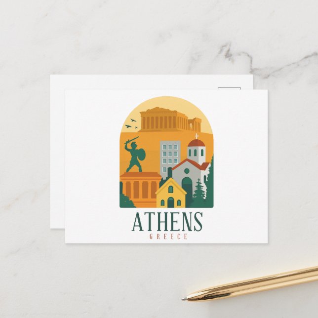 Cartão Postal Vintage Athens Grécia - Parthenon & City (Frente/Verso In Situ)