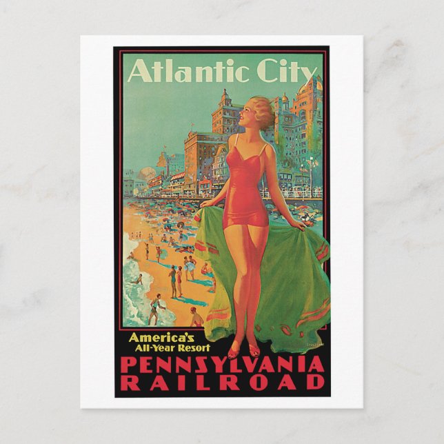 Cartão Postal Vintage Atlantic City Viagem Ad (Frente)
