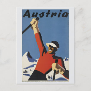 Cartão Postal Vintage Áustria Alpes Montanhas Ski Viagem
