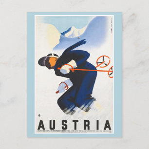 Cartão Postal Vintage Áustria Alpes Montanhas Ski Viagem