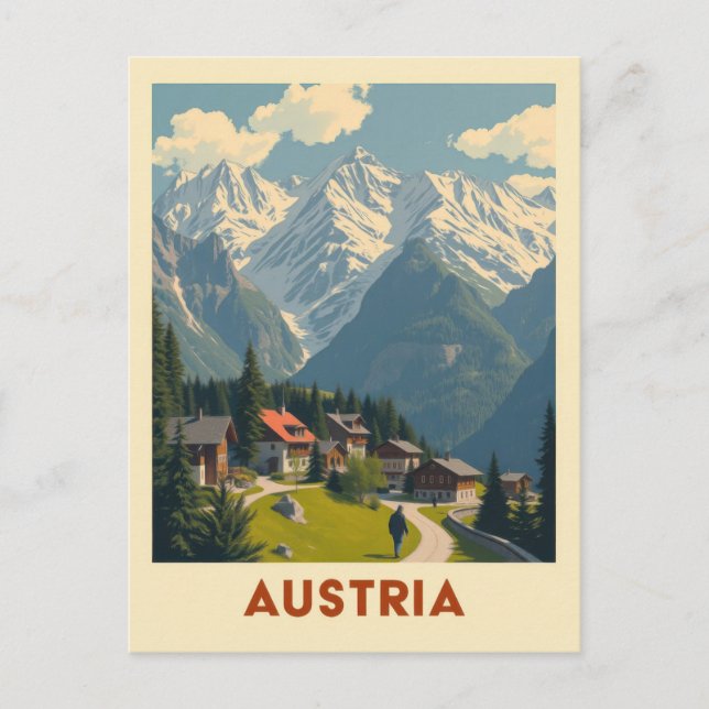 Cartão Postal Vintage Austria Mountain Town Viagem Turismo (Frente)