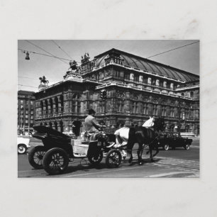 Cartão Postal Vintage Áustria Viena Fiaker Staatsoper