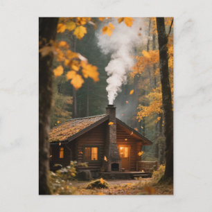 Cartão Postal Vintage Autumn House Maple Orange Red Garden Pond