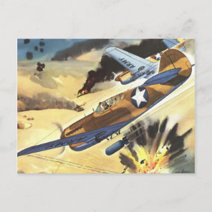 Cartão Postal Vintage Aviation Airplane Color Art