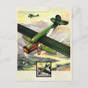 Cartão Postal Vintage Aviation Airplane Color Art